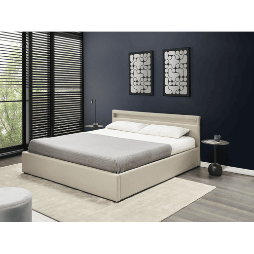 Cama baú com LED Tecido ARMELLE 180 x 200 cm Creme