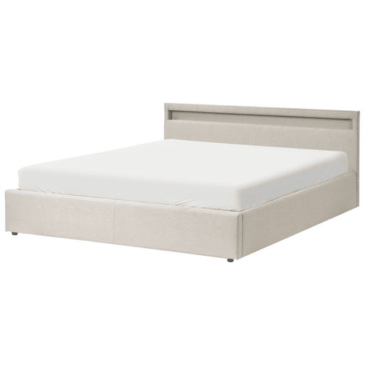 Cama baú com LED Tecido ARMELLE 180 x 200 cm Creme