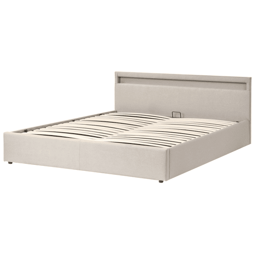 Cama baú com LED Tecido ARMELLE 180 x 200 cm Creme