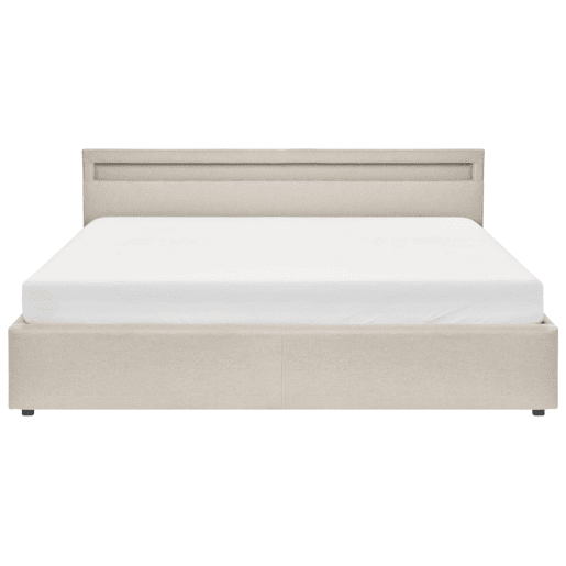 Cama baú com LED Tecido ARMELLE 180 x 200 cm Creme