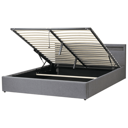 Cama baú com LED Tecido ARMELLE 180 x 200 cm Cinzento escuro