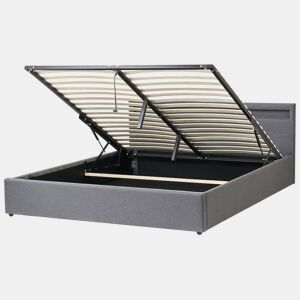 Cama baú com LED Tecido ARMELLE 180 x 200 cm Cinzento escuro