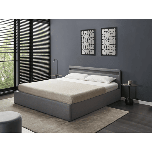 Cama baú com LED Tecido ARMELLE 180 x 200 cm Cinzento escuro
