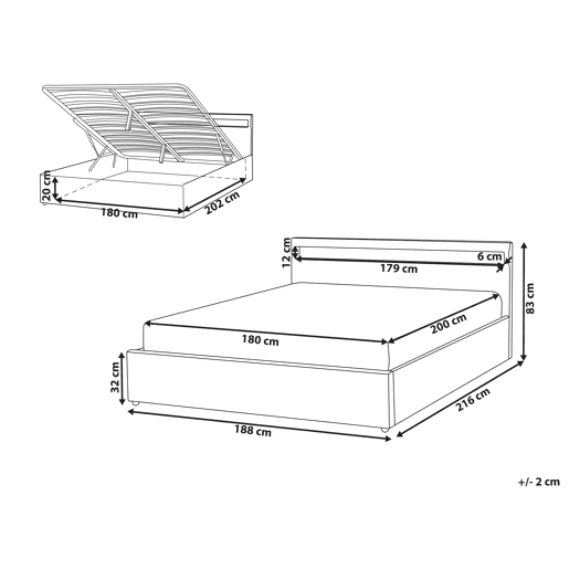 Cama baú com LED Tecido ARMELLE 180 x 200 cm Cinzento escuro