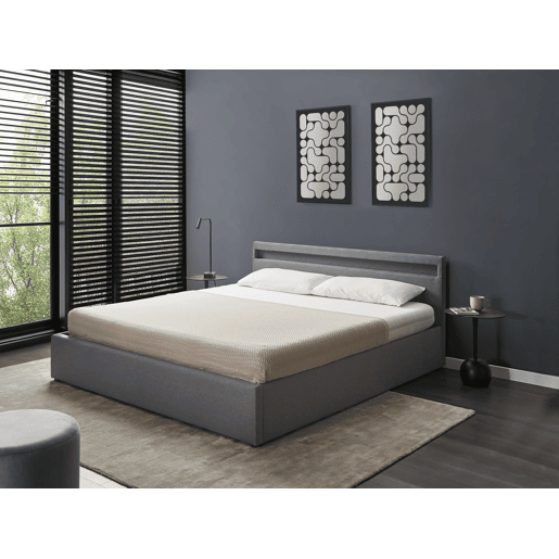 Cama baú com LED Tecido ARMELLE 180 x 200 cm Cinzento escuro