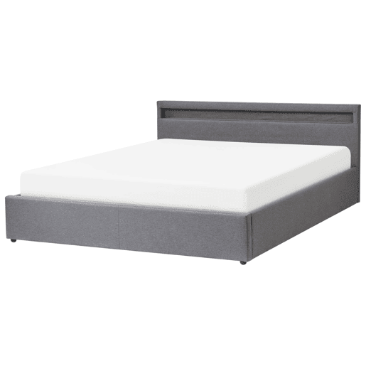 Cama baú com LED Tecido ARMELLE 180 x 200 cm Cinzento escuro