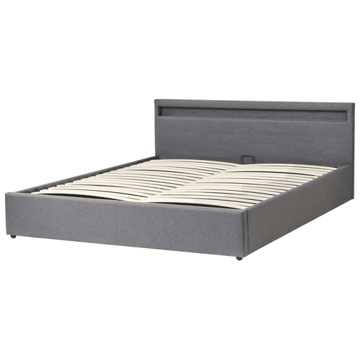 Cama baú com LED Tecido ARMELLE 180 x 200 cm Cinzento escuro