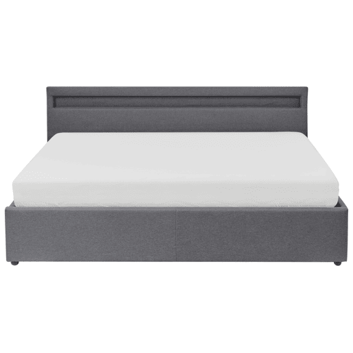 Cama baú com LED Tecido ARMELLE 180 x 200 cm Cinzento escuro