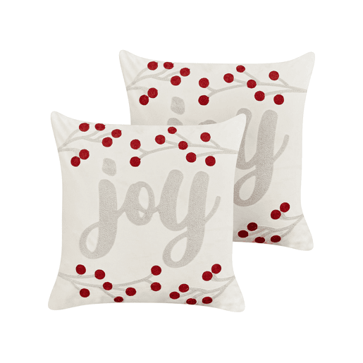 Conjunto de 2 almofadas decorativas PRALINE Veludo 45 x 45 cm Branco Padrão natalicio