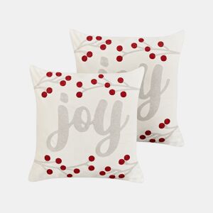 Conjunto de 2 almofadas decorativas PRALINE Veludo 45 x 45 cm Branco Padrão natalicio