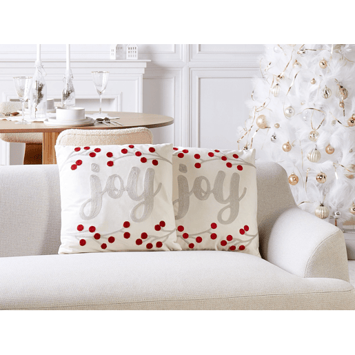Conjunto de 2 almofadas decorativas PRALINE Veludo 45 x 45 cm Branco Padrão natalicio