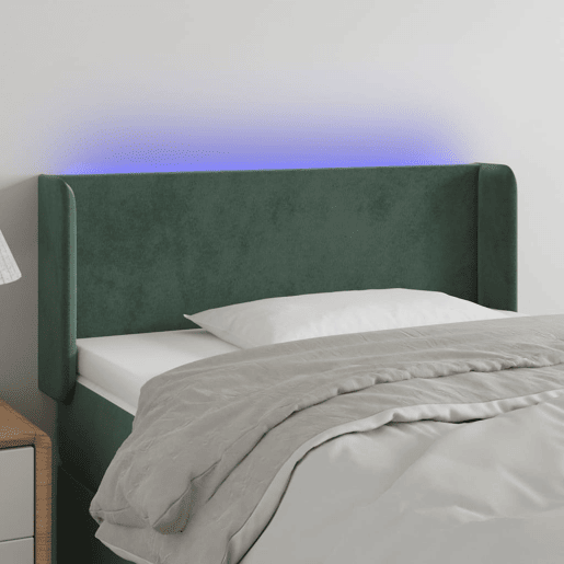 vidaXL Cabeceira cama c luzes LED veludo 93x16x7888 cm verde-escuro