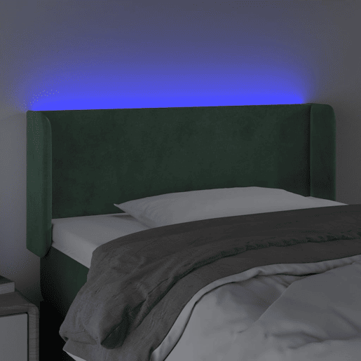 vidaXL Cabeceira cama c luzes LED veludo 93x16x7888 cm verde-escuro