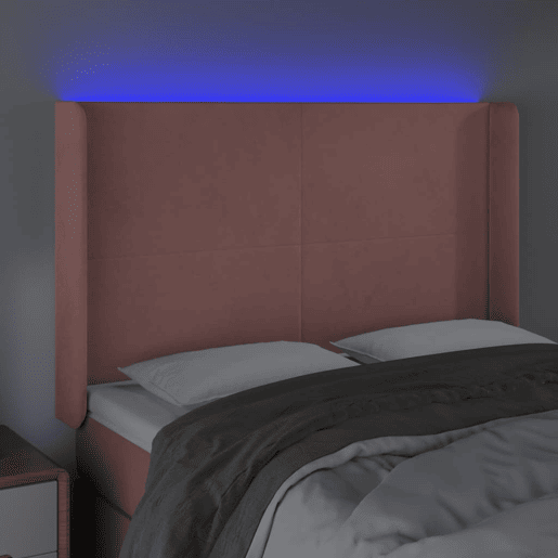 vidaXL Cabeceira de cama c luzes LED veludo 147x16x118128 cm rosa