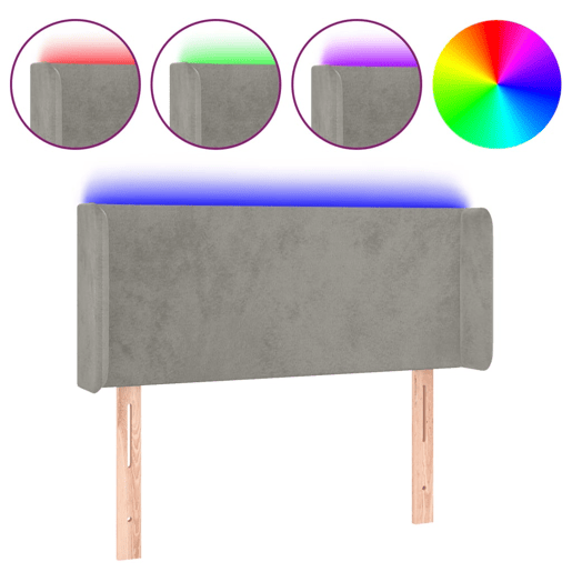 vidaXL Cabeceira de cama c luzes LED veludo 83x16x7888cm cinza-claro