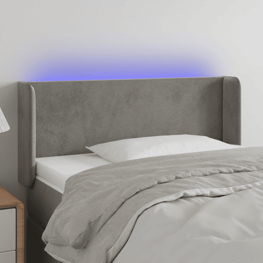 vidaXL Cabeceira de cama c luzes LED veludo 83x16x7888cm cinza-claro