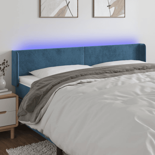 vidaXL Cabeceira cama c luzes LED veludo 163x16x7888 cm azul-escuro