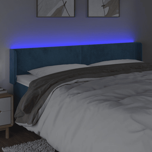 vidaXL Cabeceira cama c luzes LED veludo 163x16x7888 cm azul-escuro