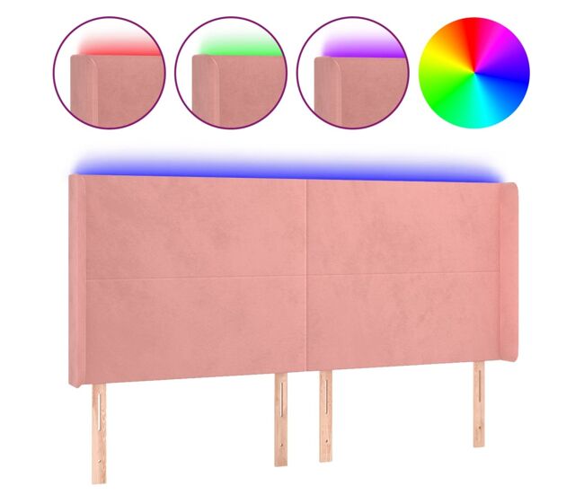 Vidaxl cabecero con led de terciopelo rosa 163x16x118/128 cm