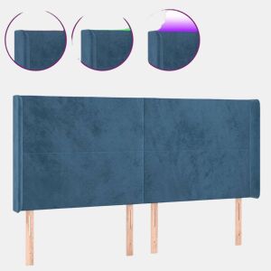 vidaXL Cabeceira cama c luzes LED veludo 203x16x118128cm azul-escuro