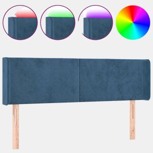vidaXL Cabeceira cama c luzes LED veludo 147x16x7888 cm azul-escuro