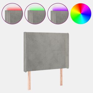 vidaXL Cabeceira cama c luzes LED veludo 83x16x118128 cm cinza-claro