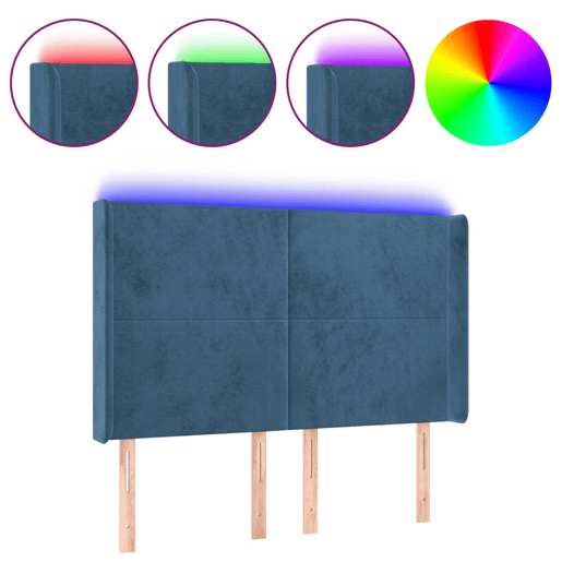 vidaXL Cabeceira cama c luzes LED veludo 147x16x118128cm azul-escuro