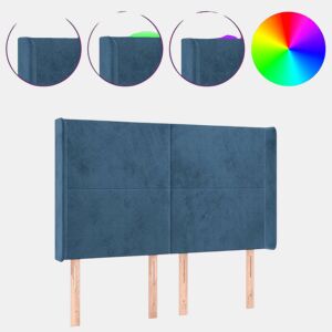 vidaXL Cabeceira cama c luzes LED veludo 147x16x118128cm azul-escuro
