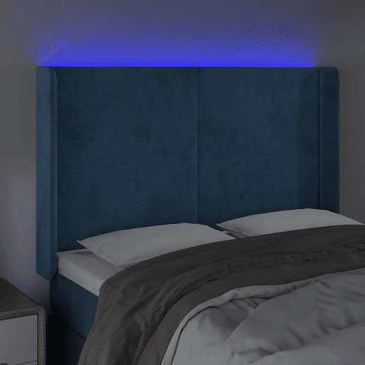 vidaXL Cabeceira cama c luzes LED veludo 147x16x118128cm azul-escuro