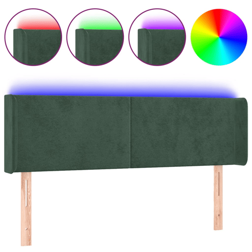 vidaXL Cabeceira cama c luzes LED veludo 147x16x7888 cm verde-escuro vidaXL Cabeceira cama c luzes LED veludo 147x16x7888 cm verde-escuro