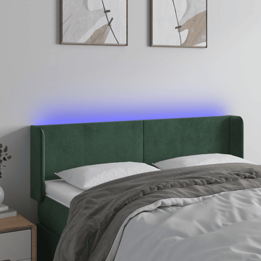 vidaXL Cabeceira cama c luzes LED veludo 147x16x7888 cm verde-escuro vidaXL Cabeceira cama c luzes LED veludo 147x16x7888 cm verde-escuro