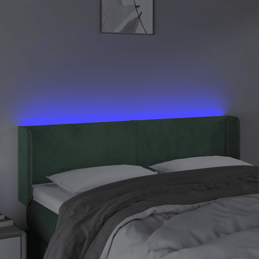 vidaXL Cabeceira cama c luzes LED veludo 147x16x7888 cm verde-escuro vidaXL Cabeceira cama c luzes LED veludo 147x16x7888 cm verde-escuro