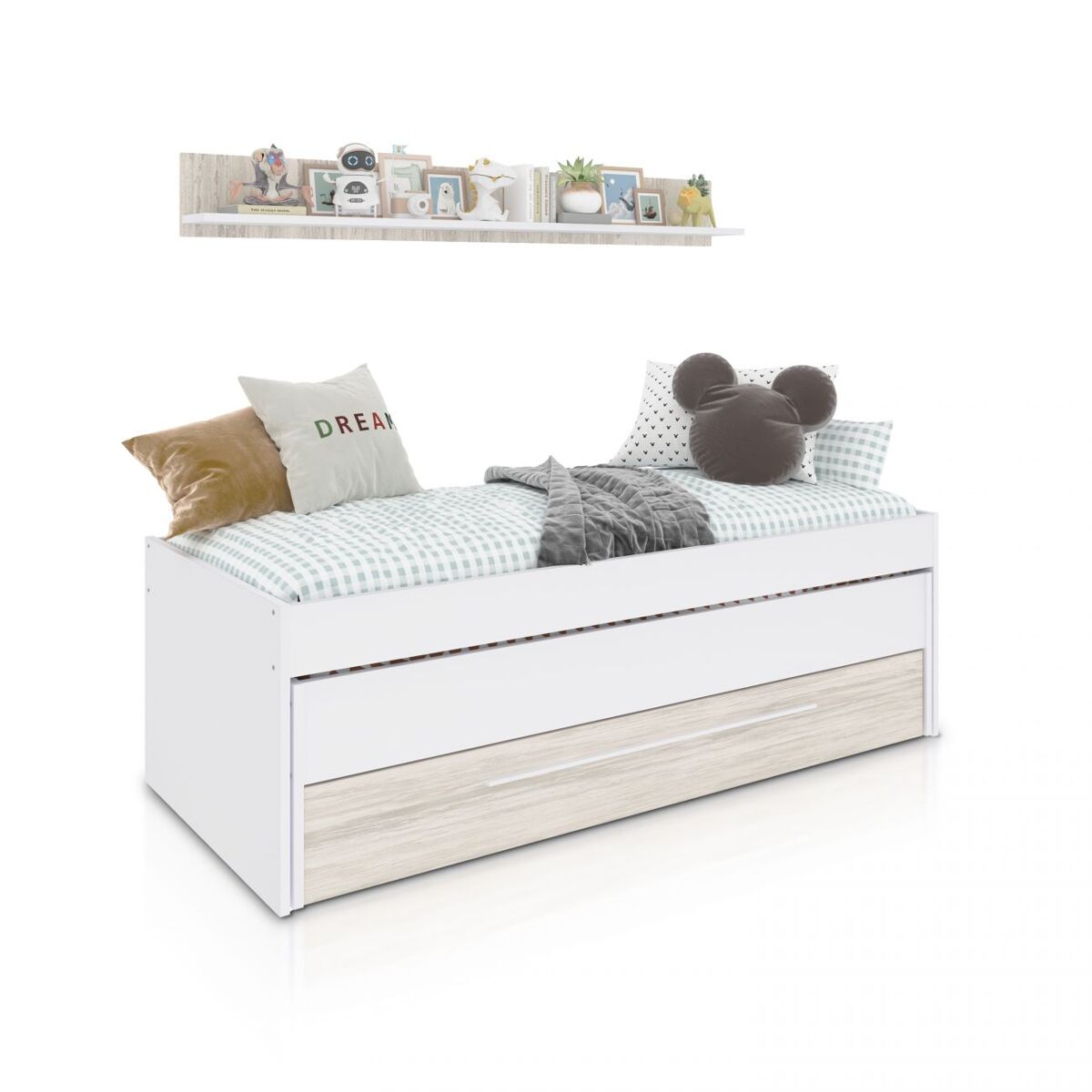 Cama doble juvenil con estante nuit blanco artik (blanco mate) – blanco velho 199 x 65 x 96 cm