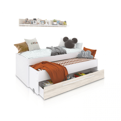 Cama doble juvenil con estante Nuit Branco Artik (Branco mate) - Branco Velho 199 x 65 x 96 cm