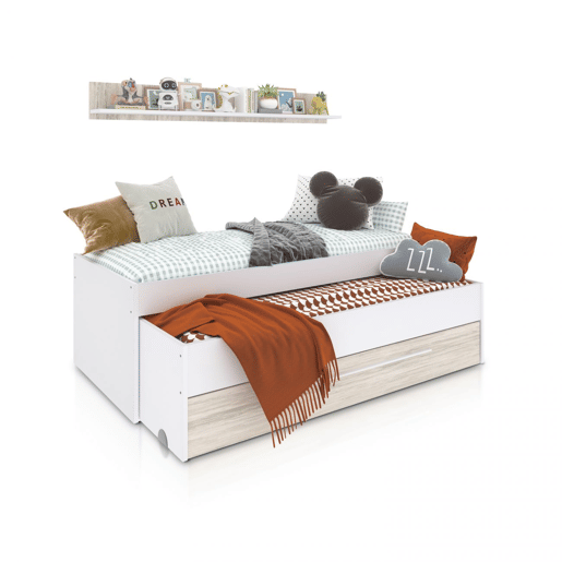 Cama doble juvenil con estante Nuit Branco Artik (Branco mate) - Branco Velho 199 x 65 x 96 cm