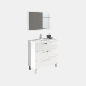 Armário de casa de banho com espelho Feel 3 gavetas Branco brilhante 80 x 86 x 45 cm