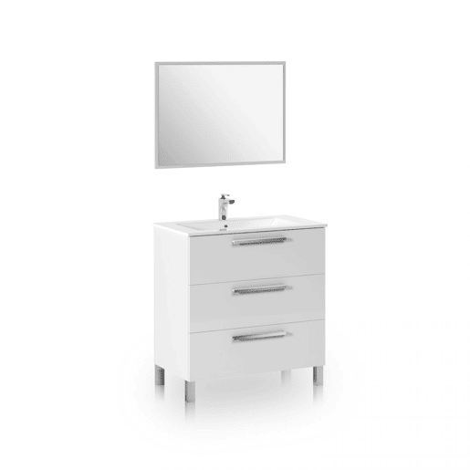 Armário de casa de banho com espelho Feel 3 gavetas Branco brilhante 80 x 86 x 45 cm