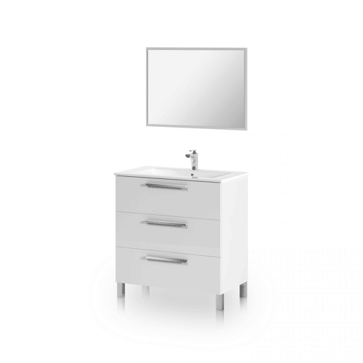Armário de casa de banho com espelho Feel 3 gavetas Branco brilhante 80 x 86 x 45 cm