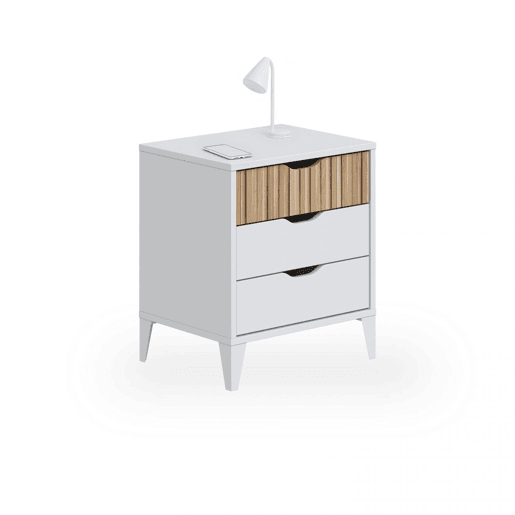Nitza Na mesa de cabeceira Blanco Artik (Blanco Mate) - Natur 44 x 50 x 33 cm