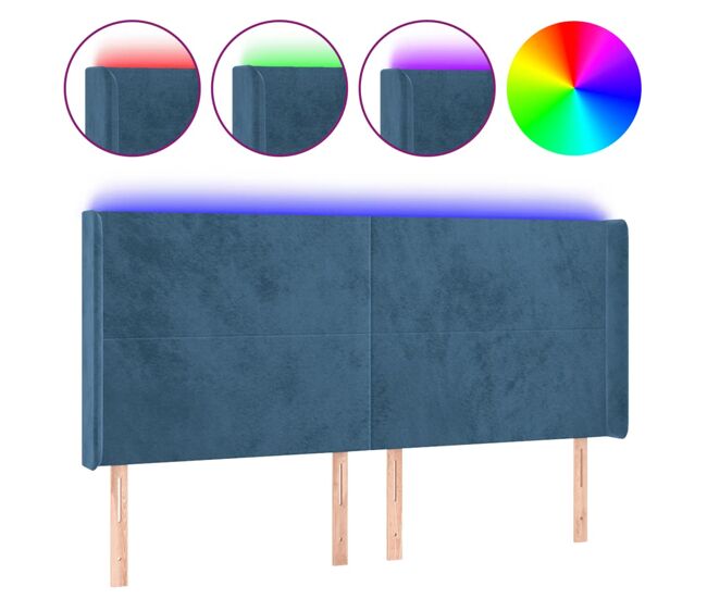 Vidaxl cabecero con led de terciopelo azul oscuro 183x16x118/128 cm