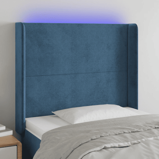vidaXL Cabeceira cama c luzes LED veludo 83x16x118128 cm azul-escuro