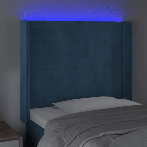 vidaXL Cabeceira cama c luzes LED veludo 83x16x118128 cm azul-escuro
