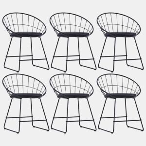 vidaXL Cadeiras jantar c assentos em couro artificial 6 pcs aço preto