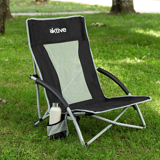Aktive Pack de 4 cadeiras de acampamento dobráveis baixas 50x51x67 cm pretas com porta-copos