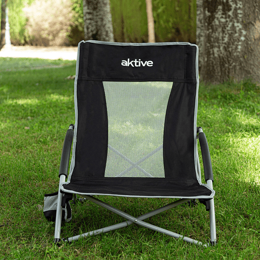 Aktive Pack de 4 cadeiras de acampamento dobráveis baixas 50x51x67 cm pretas com porta-copos