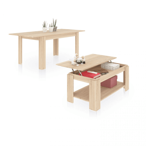 Conjunto de mesa de jantar 140 e mesa de centro Lya Carvalho canadiano 140 x 78 x 90 cm