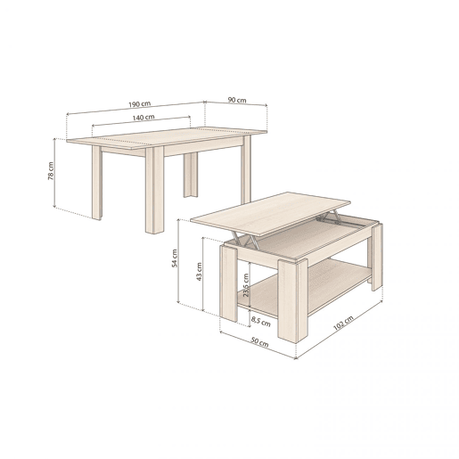 Conjunto de mesa de jantar 140 e mesa de centro Lya Carvalho canadiano 140 x 78 x 90 cm