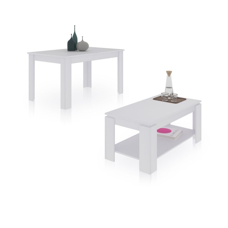 Pack mesa de comedor 140 y mesa de centro lya blanco artik (blanco mate) 140 x 78 x cm