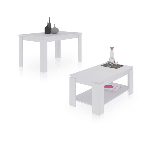 Conjunto de mesa de jantar 140 e mesa de centro Lya Artik White (Branco mate) 140 x 78 x 90 cm