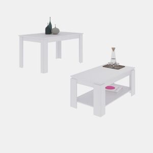 Conjunto de mesa de jantar 140 e mesa de centro Lya Artik White (Branco mate) 140 x 78 x 90 cm